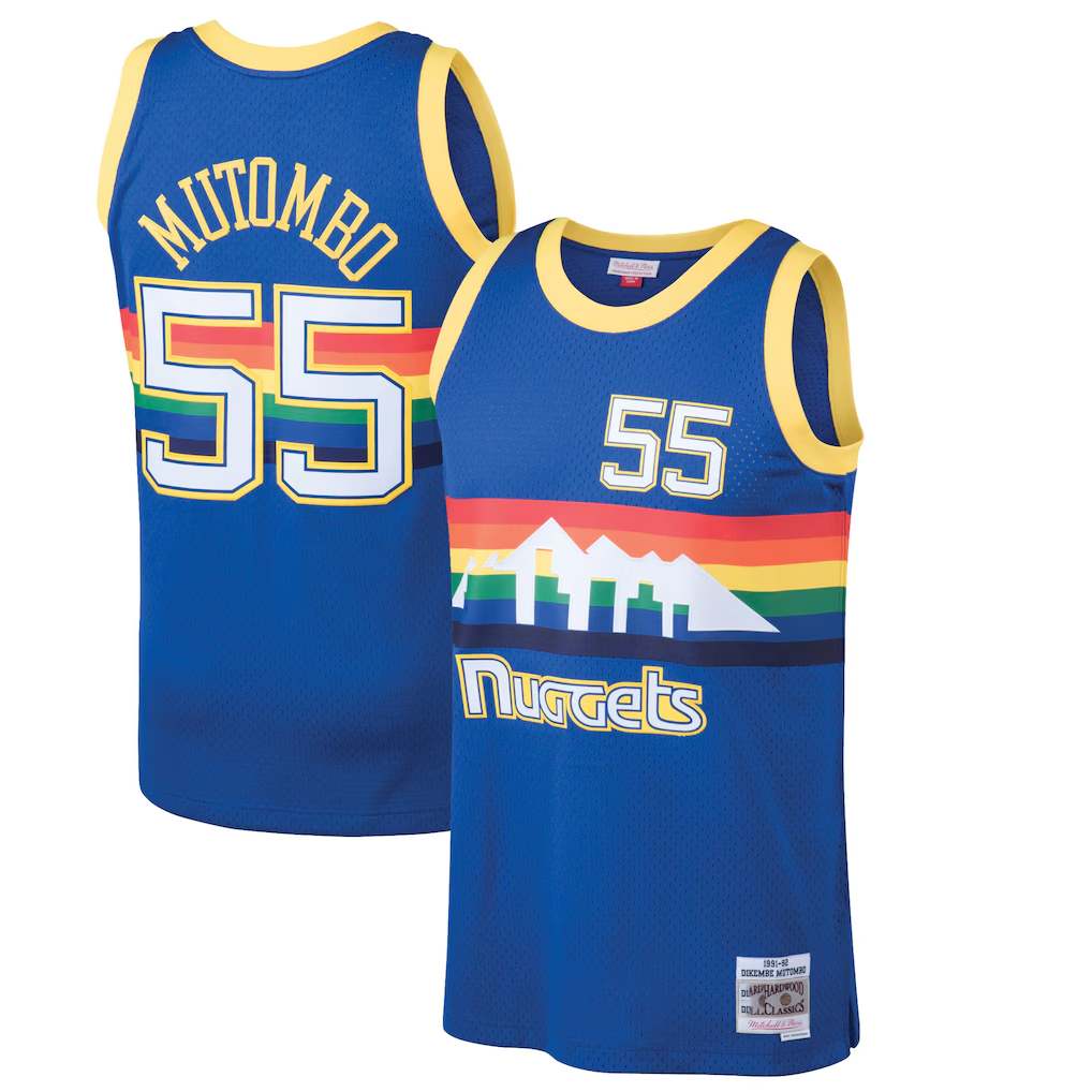 Vanessashop D.Nuggets #55 Dikembe Mutombo Mitchell & Ness Blue 199192 Hardwood Classics Swingman Jerseys