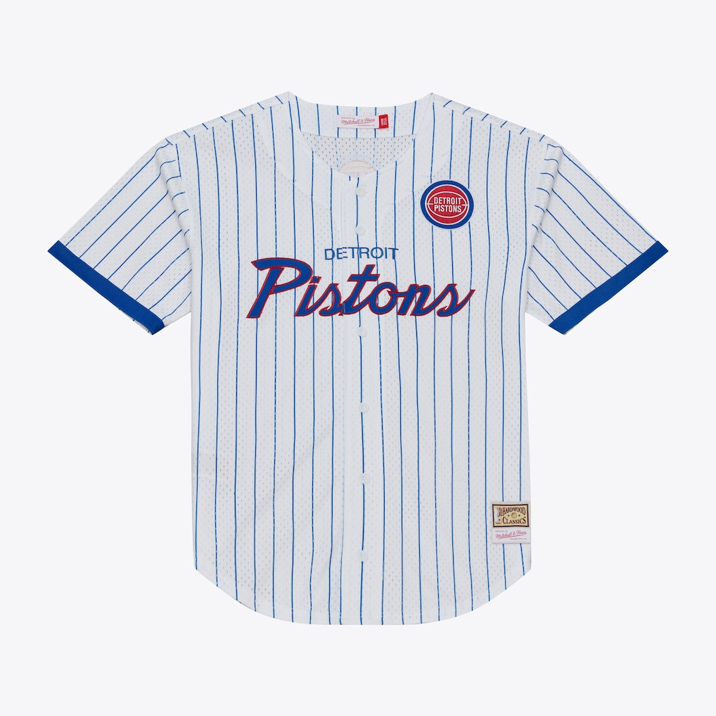 Vanessashop D.Pistons Mitchell & Ness White Head Coach Pinstripe Mesh Full-Button Baseball Jerseys