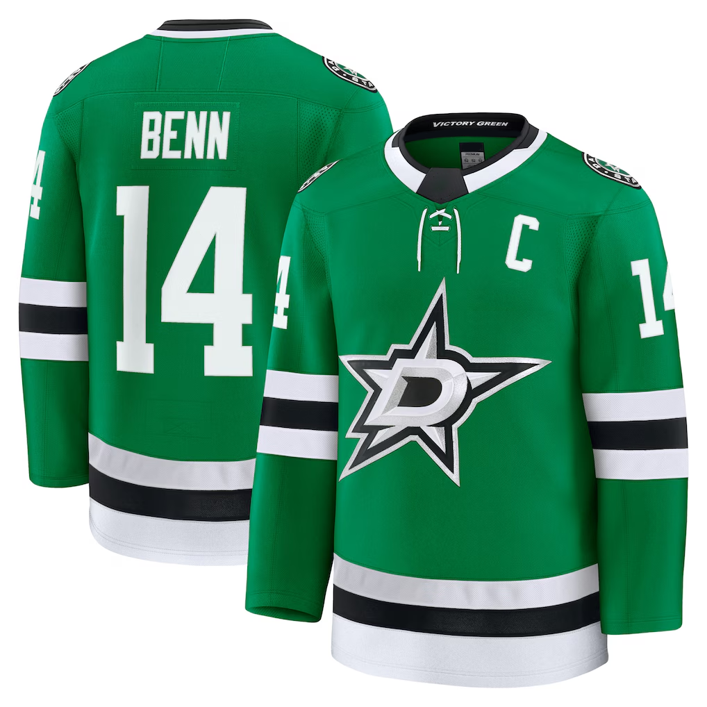Vanessashop D.Stars #14 Jamie Benn Kelly Green Home Premium Jerseys