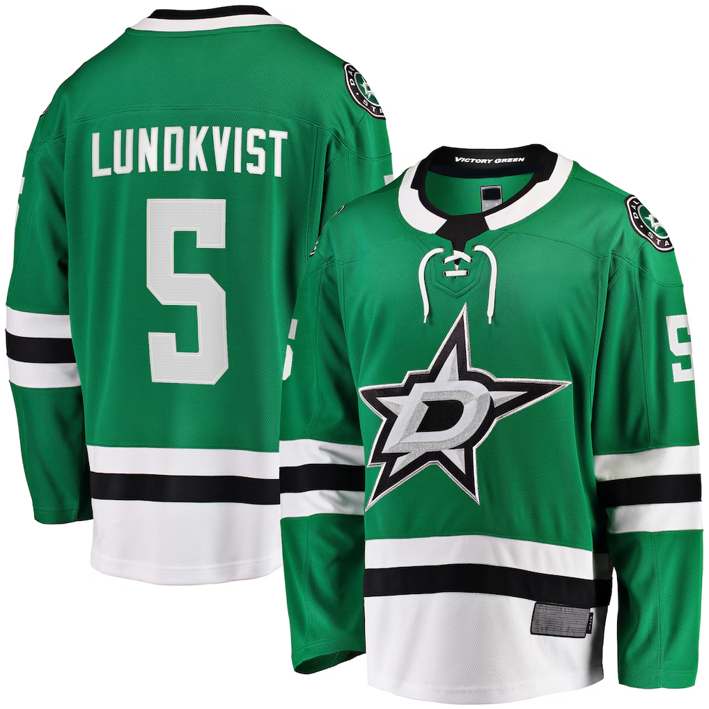 Vanessashop D.Stars #5 Nils Lundkvist Kelly Green Home Premier Breakaway Player Jerseys
