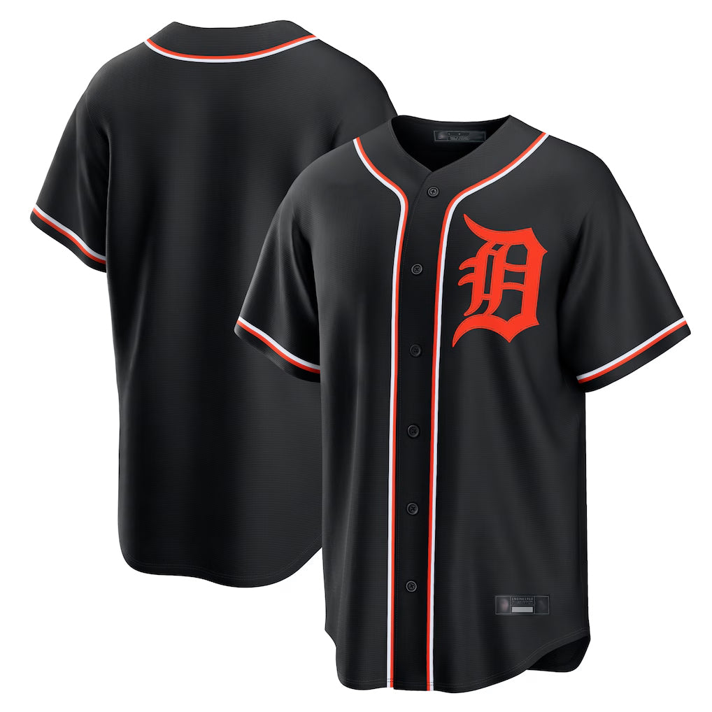 Vanessashop D.Tigers Black Fashion Out Home Game Blank Player Stitched Jerseys