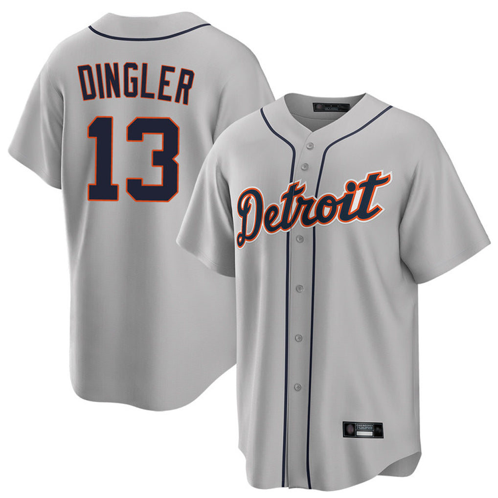 Vanessashop D.Tigers #13 Dillon Dingler Player Gray Home Game Stitched Jerseys