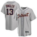 Vanessashop D.Tigers #13 Dillon Dingler Player Gray Home Game Stitched Jerseys