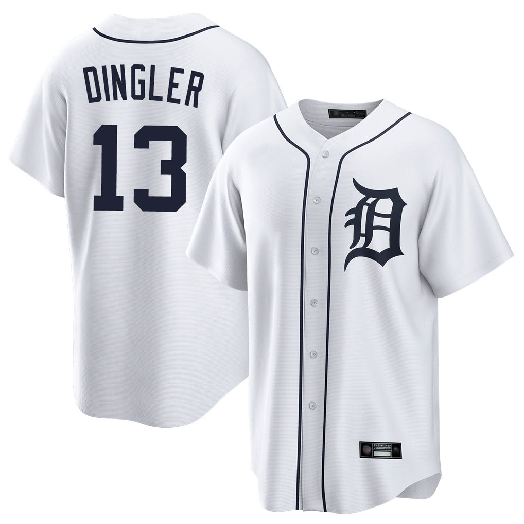 Vanessashop D.Tigers #13 Dillon Dingler Player White Home Game Stitched Jerseys