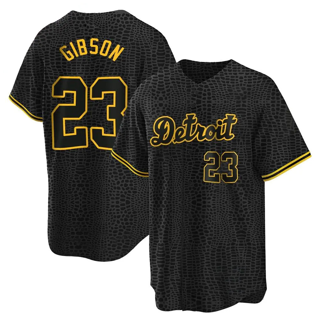 Vanessashop D.Tigers #23 Kirk Gibson Player Black Snake Skin City Home Game Stitched Jerseys