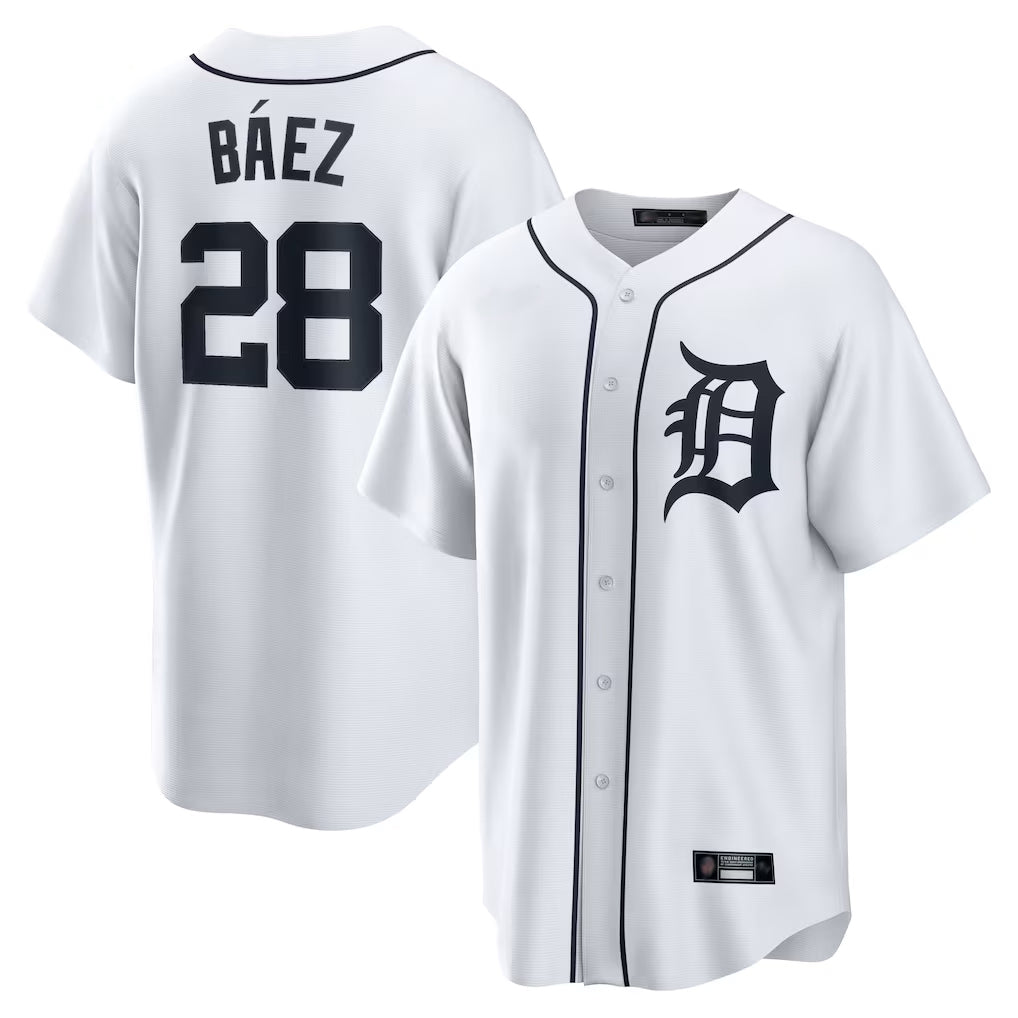 Vanessashop D.Tigers #28 Javier B¨¢ez Player White Home Game Stitched Jerseys