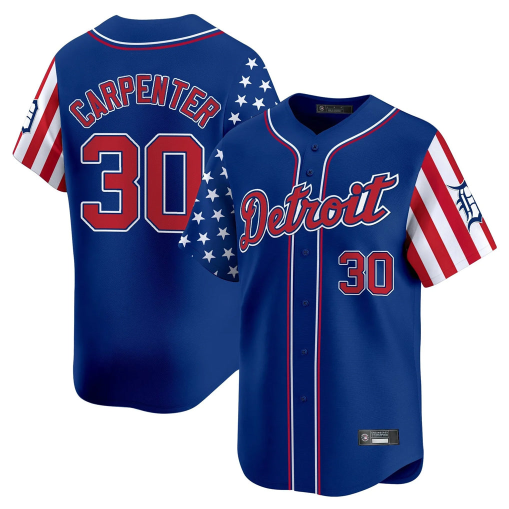 Vanessashop D.Tigers #30 Kerry Carpenter Player Royal Independence Day Vapor Premier Limited Stitched Jerseys