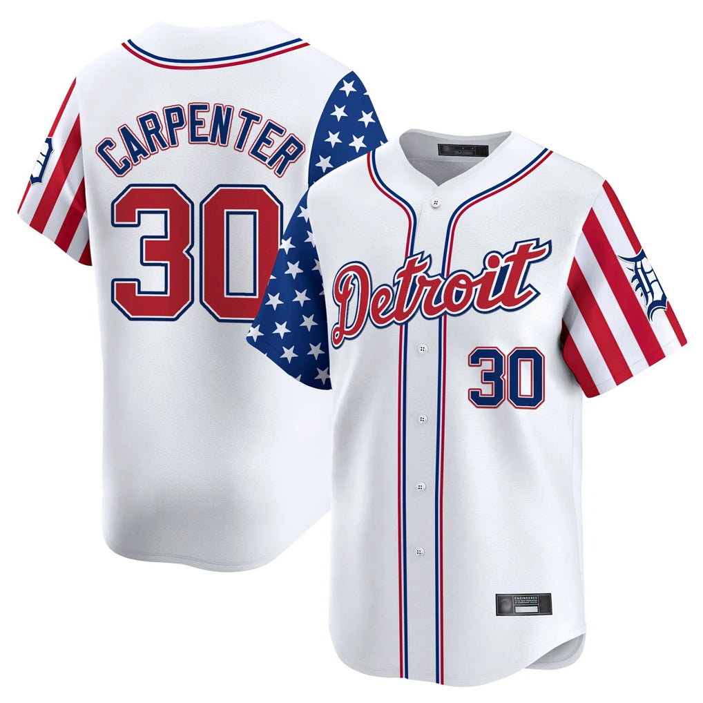 Vanessashop D.Tigers #30 Kerry Carpenter Player White Independence Day Vapor Premier Limited Stitched Jerseys