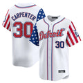 Vanessashop D.Tigers #30 Kerry Carpenter Player White Independence Day Vapor Premier Limited Stitched Jerseys