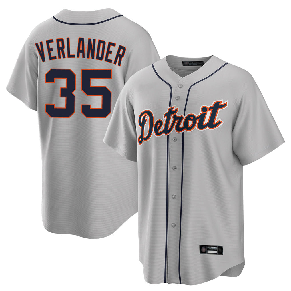 Vanessashop D.Tigers #35 Justin Verlander Player Gray Home Game Stitched Jerseys
