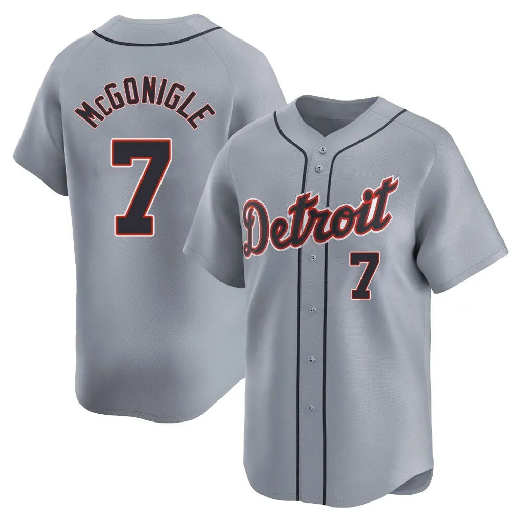 Vanessashop D.Tigers #7 Kevin McGonigle Player Gray Home Limited Stitched Jerseys