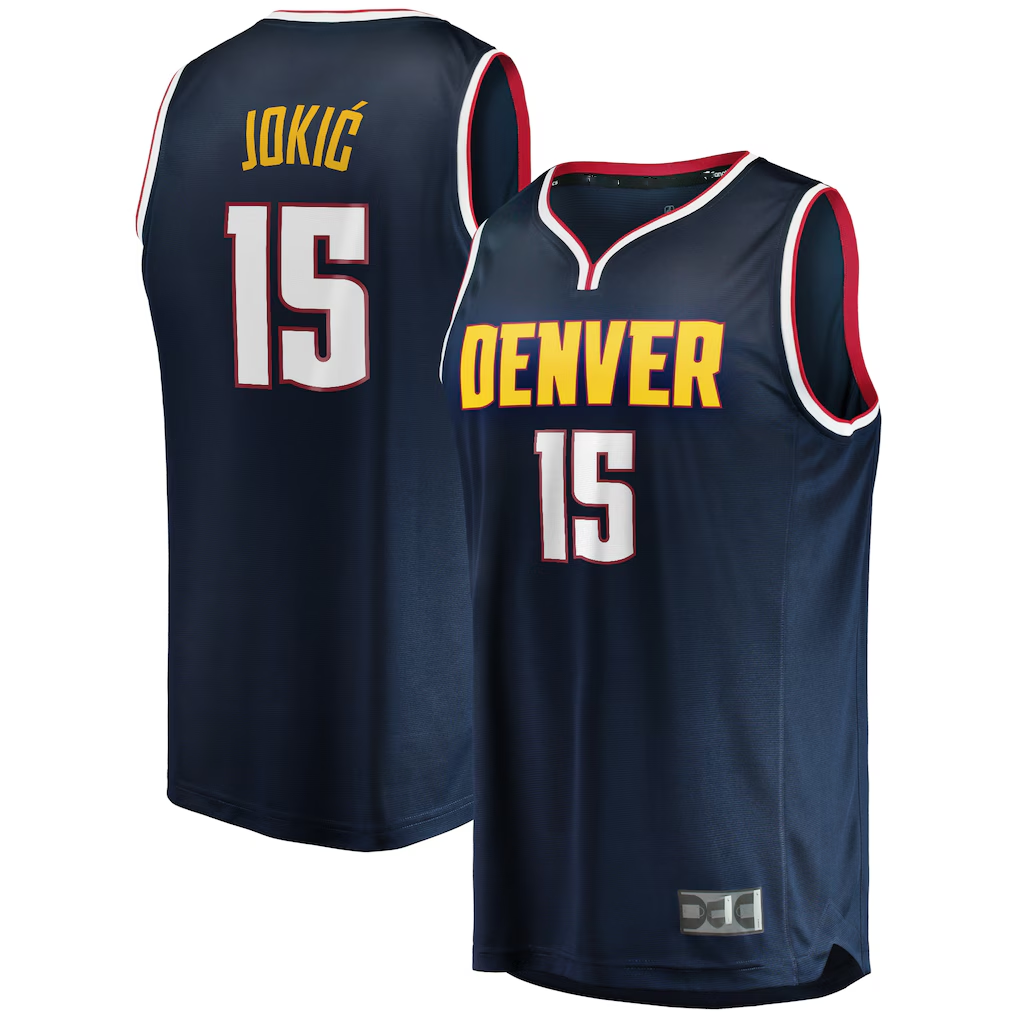 Vanessashop Denver Nuggets #15 Nikola Jokic Navy Fast Break Player Jerseys - Icon Edition