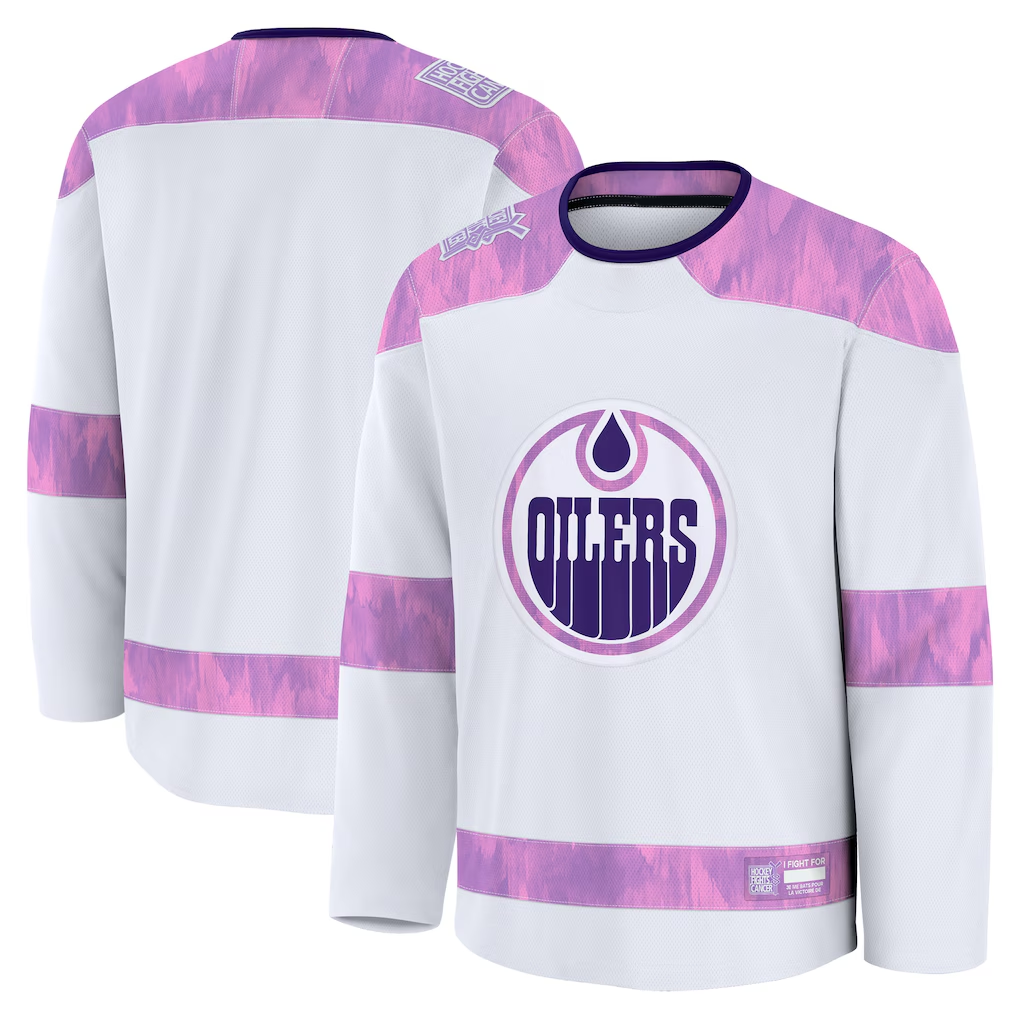Vanessashop E.Oilers White 2024 Hockey Fights Cancer Practice Jerseys