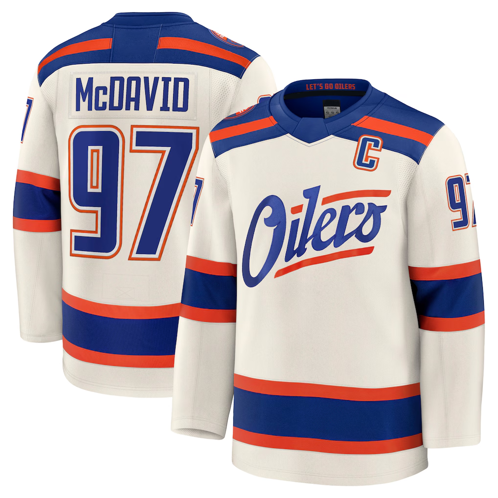 Vanessashop E.Oilers #97 Connor McDavid Light Beige Alternate Premium Jerseys