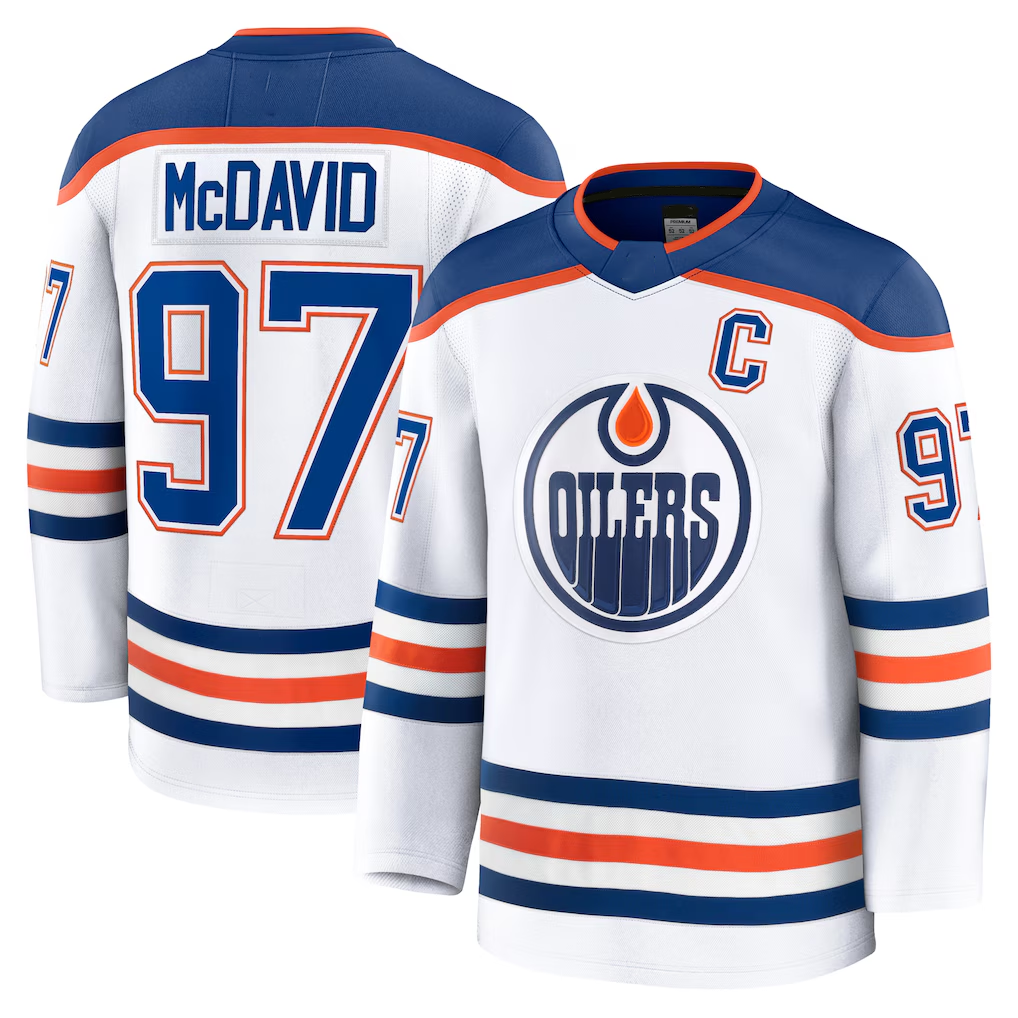 Vanessashop E.Oilers #97 Connor McDavid White Away Premium Jerseys