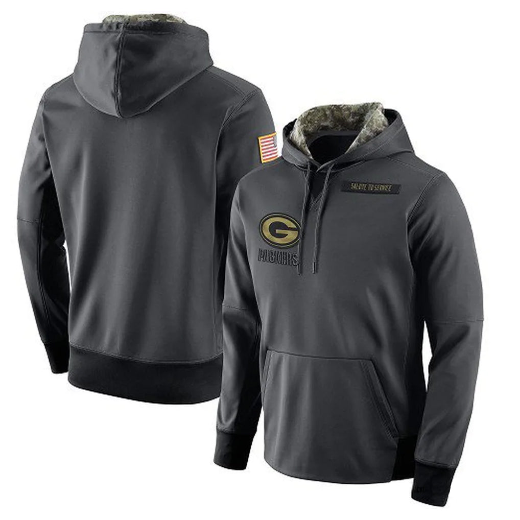 Vanessashop GB.Packers Anthracite Salute to Service Performance Hoodie Limited Game Blank Player Stitched Jerseys