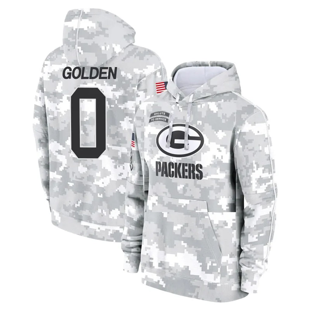 Vanessashop GB.Packers #0 Matthew Golden Player Arctic Camo Salute to Service Hoodies Limited Game Stitched Jerseys