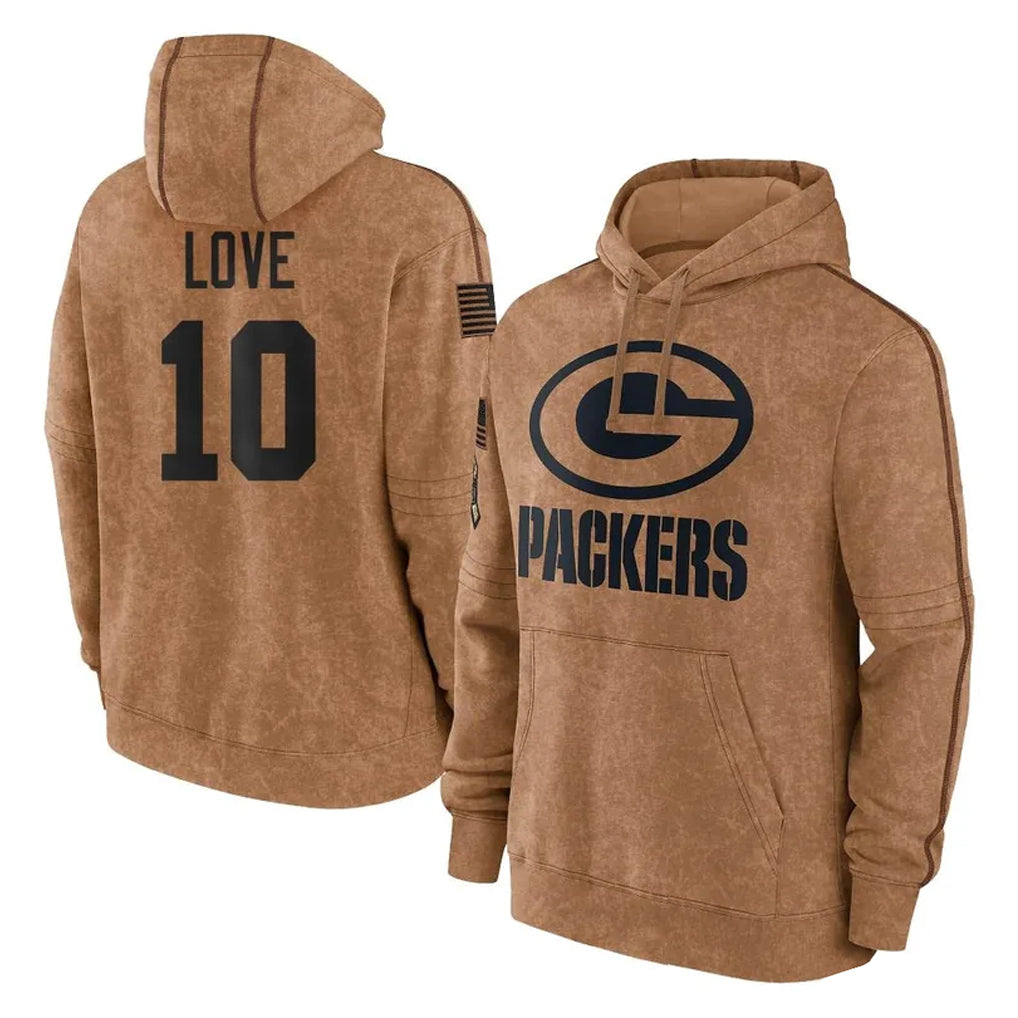Vanessashop GB.Packers #10 Jordan Love Player Brown Salute to Service Hoodies Limited Game Stitched Jerseys