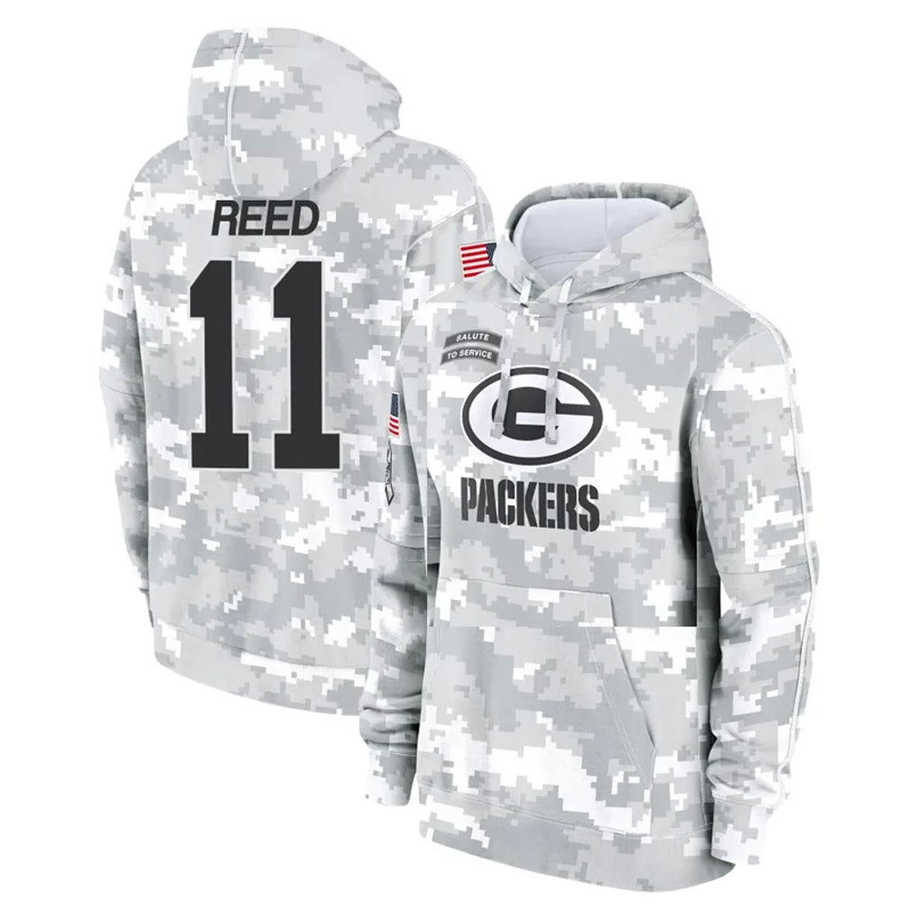 Vanessashop GB.Packers #11 Jayden Reed Player Arctic Camo Salute to Service Hoodies Limited Game Stitched Jerseys