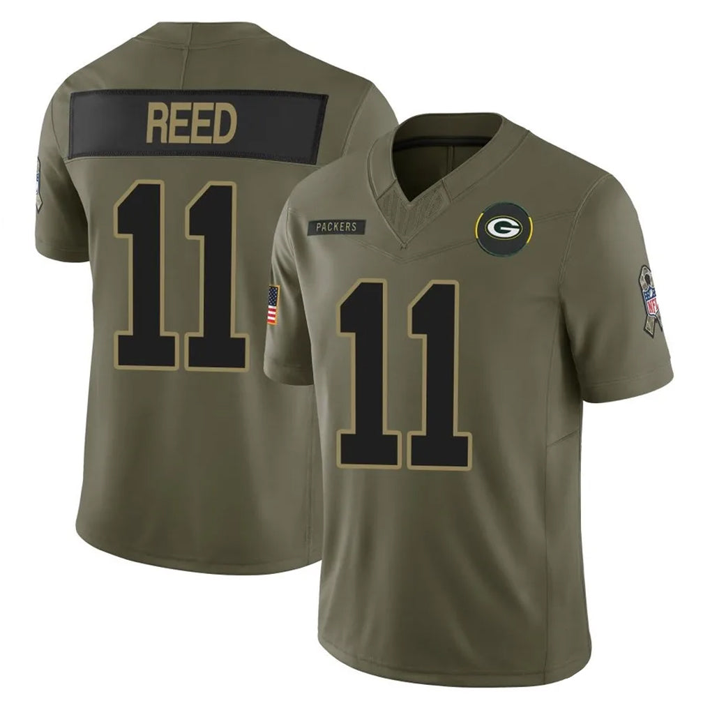 Vanessashop GB.Packers #11 Jayden Reed Player Olive 2025 Salute To Service Limited Home Game Stitched Jerseys
