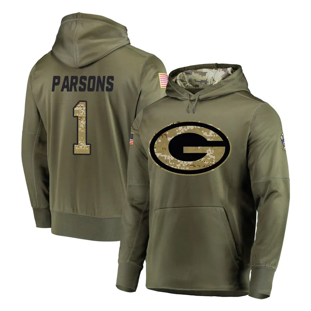 Vanessashop GB.Packers #1 Micah Parsons Player Olive Salute to Service Pullover Hoodies Home Game Stitched Jerseys