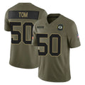 Vanessashop GB.Packers #50 Zach Tom Player Olive 2025 Salute To Service Limited Home Game Stitched Jerseys
