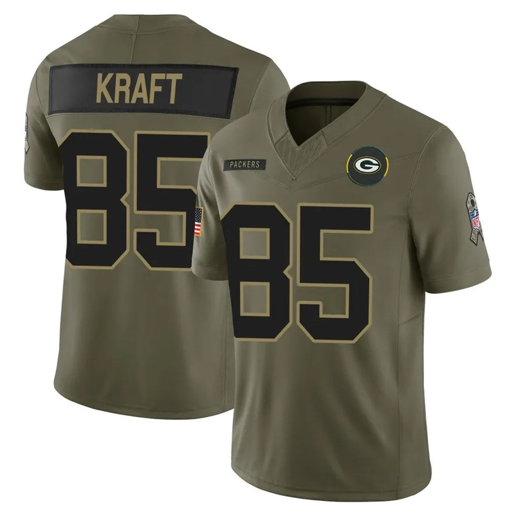 Vanessashop GB.Packers #85 Tucker Kraft Player Olive 2025 Salute To Service Limited Home Game Stitched Jerseys
