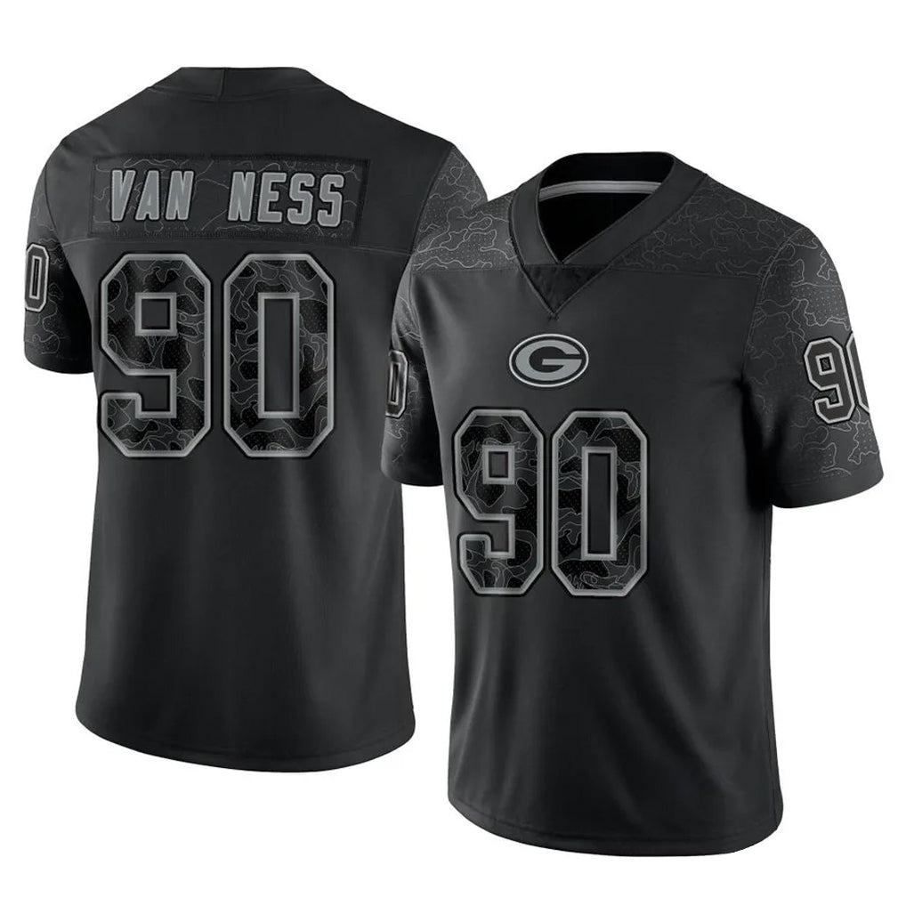 Vanessashop GB.Packers #90 Lukas Van Ness Player Black Reflective Limited Home Game Stitched Jerseys