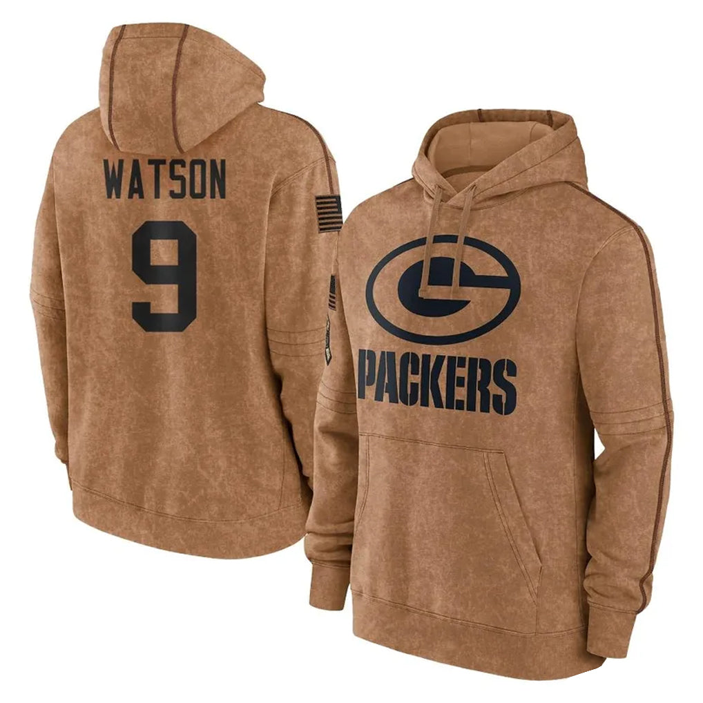 Vanessashop GB.Packers #9 Christian Watson Player Brown Salute to Service Hoodies Limited Game Stitched Jerseys