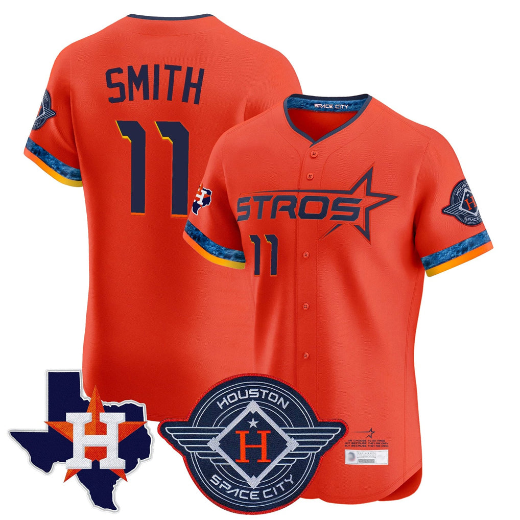 Vanessashop H.Astros #11 Cam Smith Player Orange City Connect Texas Patch Vapor Premier Limited Elite Home Stitched Jerseys