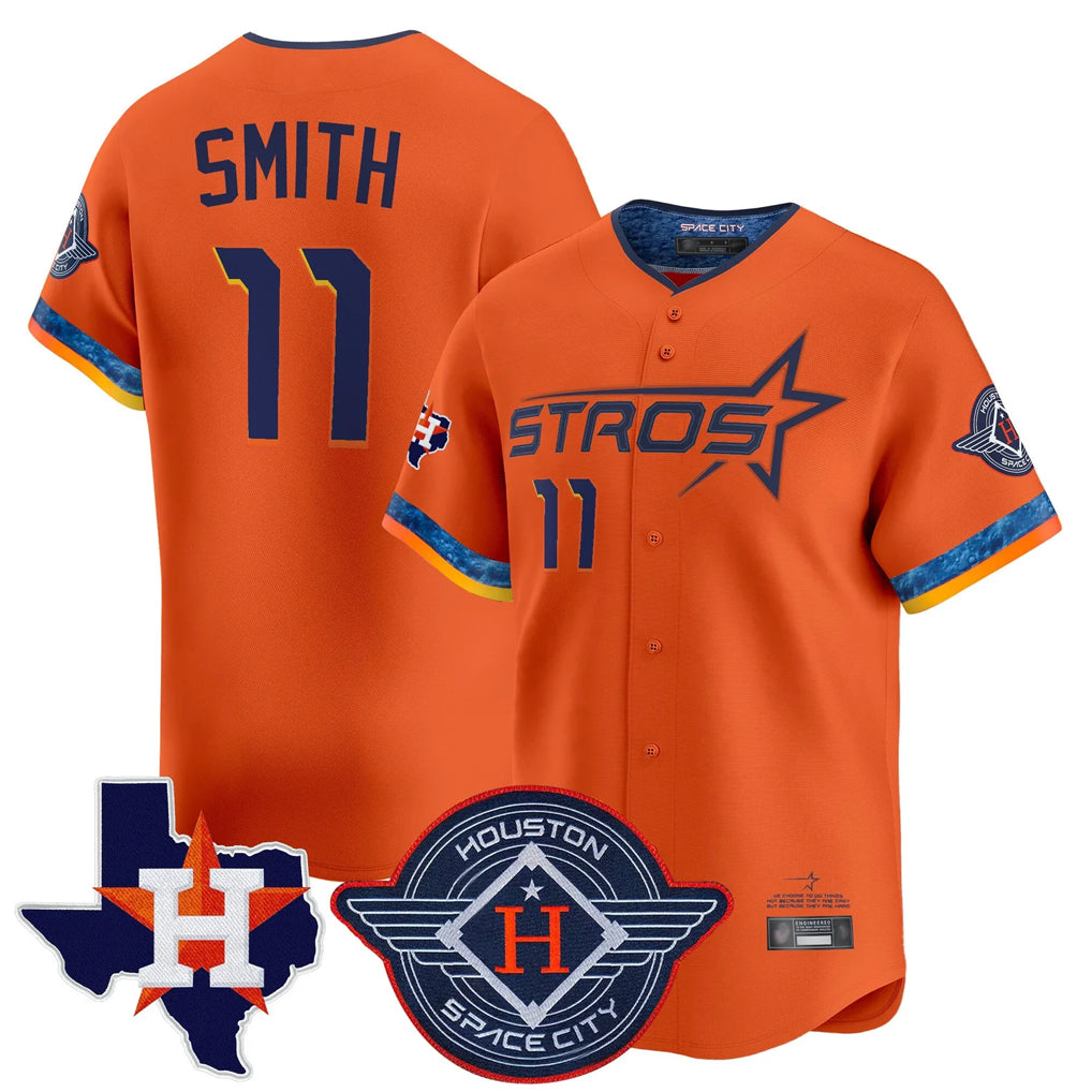 Vanessashop H.Astros #11 Cam Smith Player Orange City Connect Texas Patch Vapor Premier Limited Home Stitched Jerseys