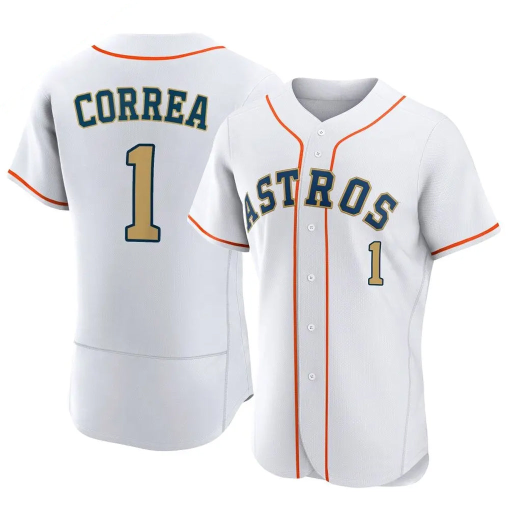 Vanessashop H.Astros #1 Carlos Correa Player Gold Collection Limited Elite Home Stitched Jerseys