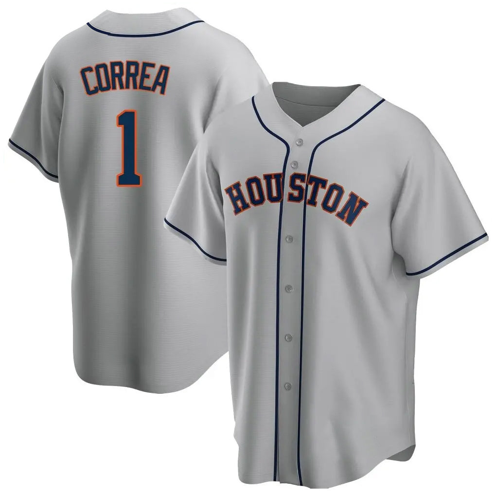 Vanessashop H.Astros #1 Carlos Correa Player Gray Home Game Stitched Jerseys