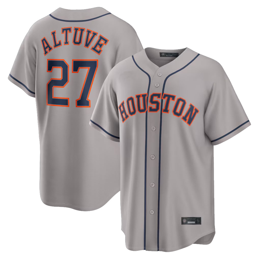 Vanessashop H.Astros #27 Jose Altuve Player Gray Home Game Stitched Jerseys