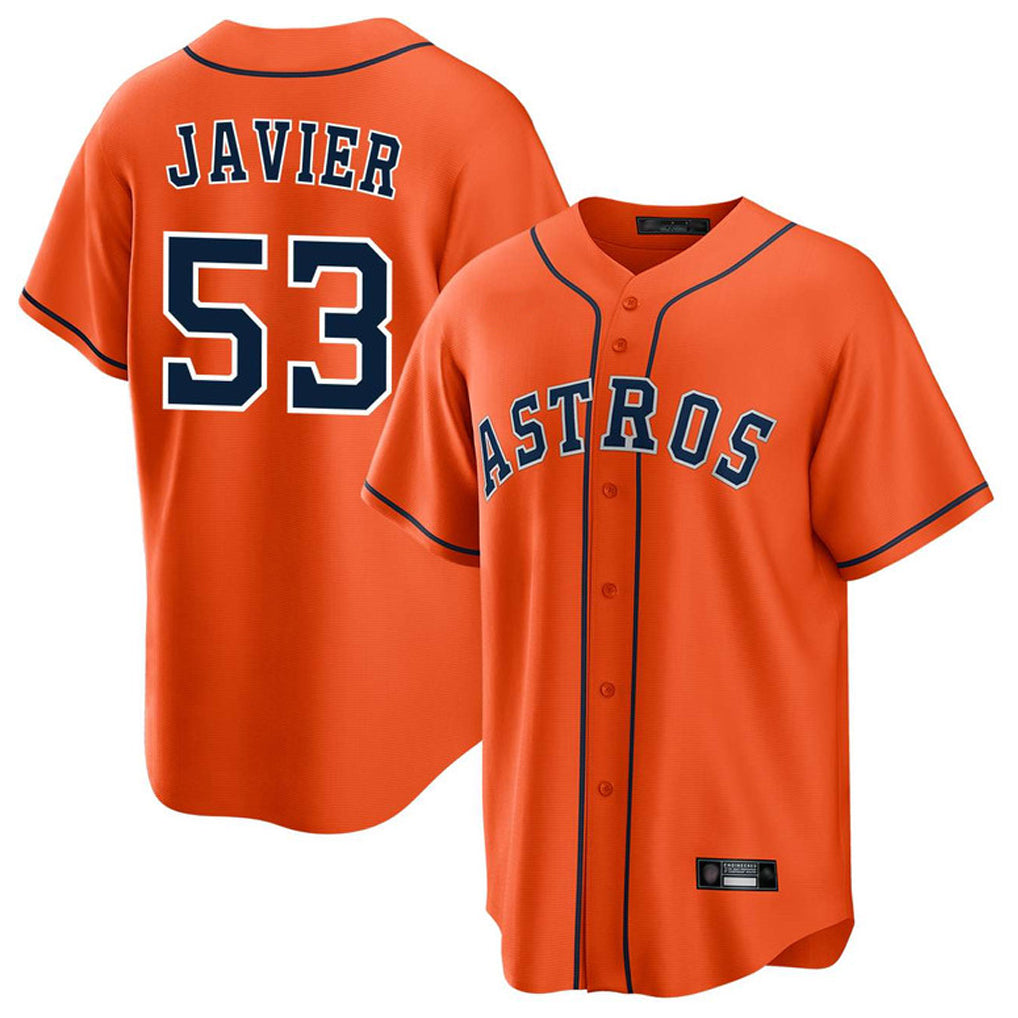 Vanessashop H.Astros #53 Cristian Javier Player Orange Home Game Stitched Jerseys