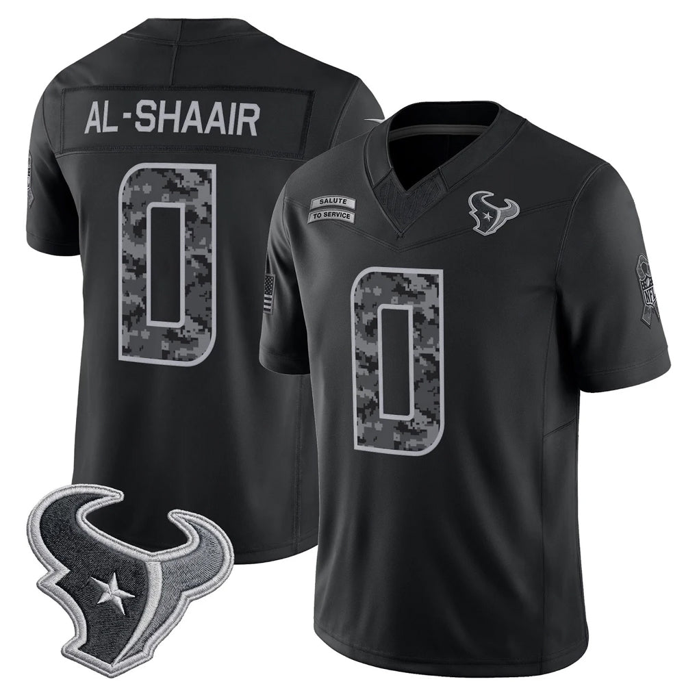Vanessashop H.Texans #0 Azeez Al-Shaair Player Black Limited 2026 Salute to Service Home Game Stitched Jerseys