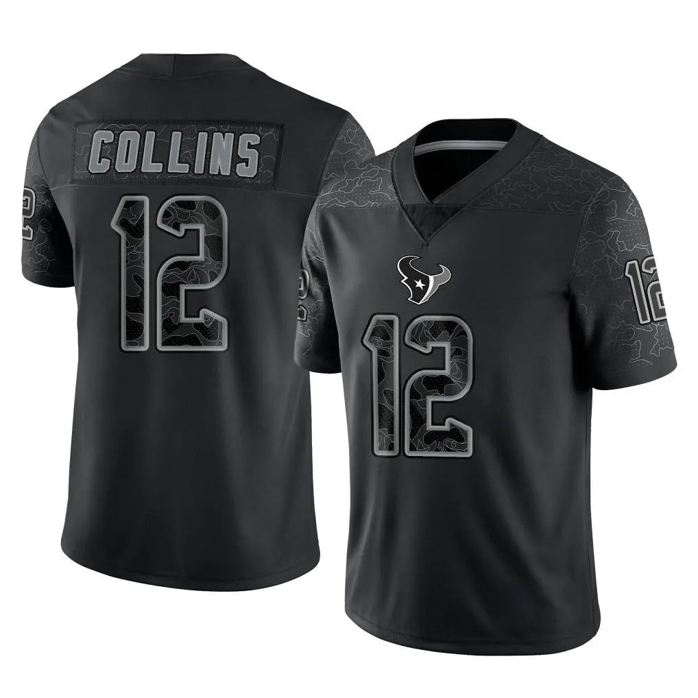 Vanessashop H.Texans #12 Nico Collins Player Black Reflective Limited Game Stitched Jerseys