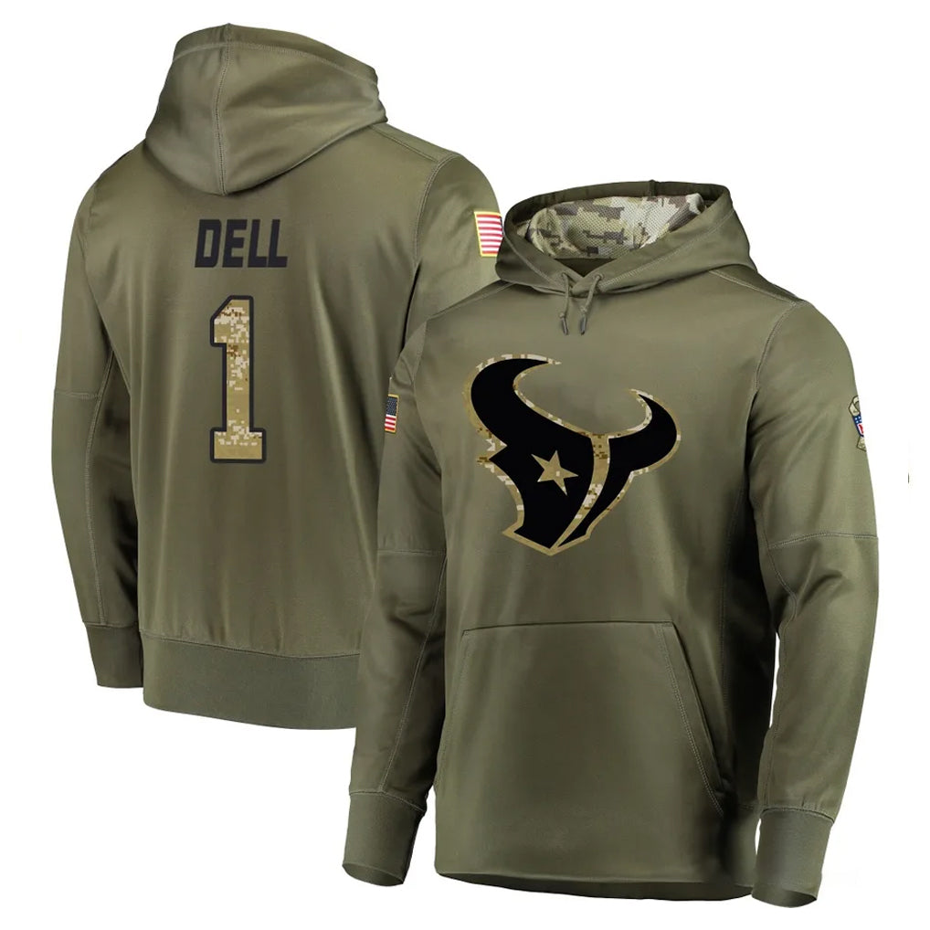 Vanessashop H.Texans #1 Tank Dell Player Olive Salute to Service Pullover Hoodies Home Game Stitched Jerseys