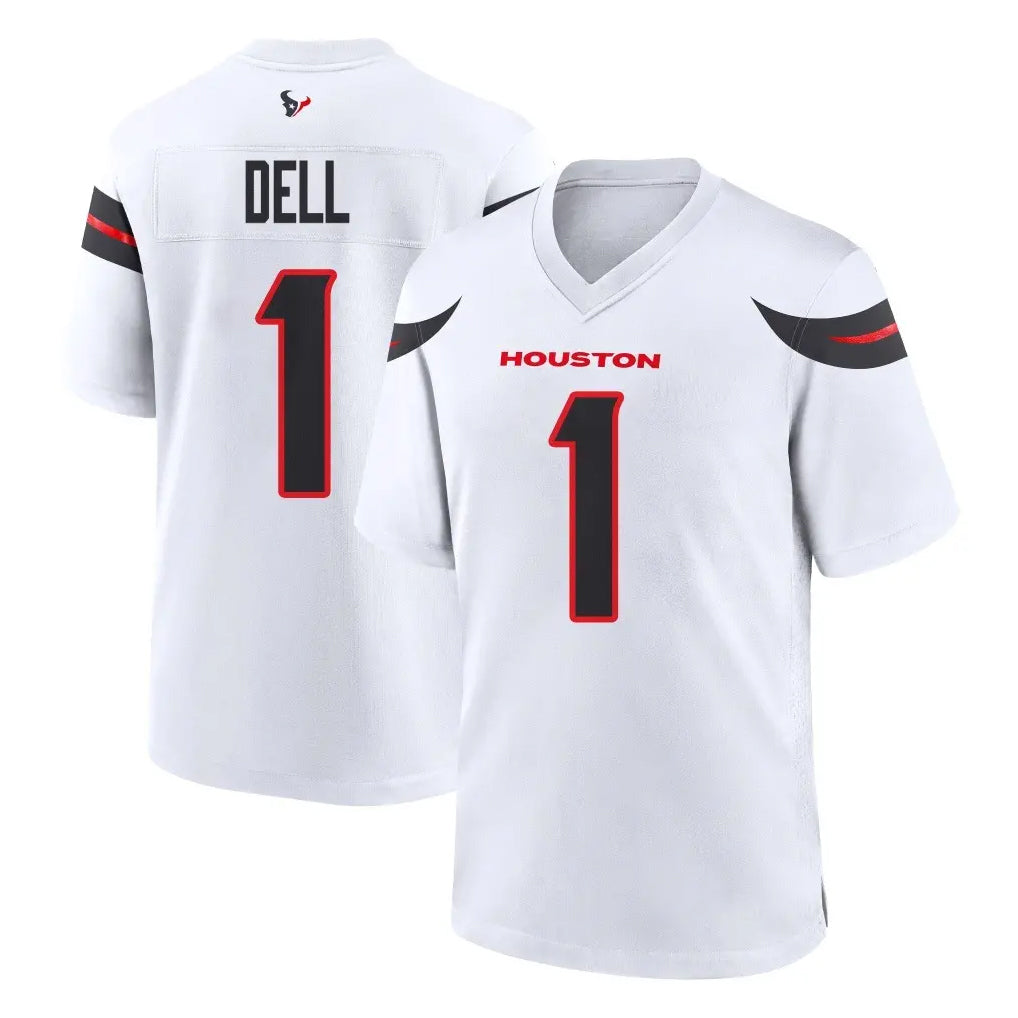 Vanessashop H.Texans #1 Tank Dell Player White Home Game Stitched Jerseys
