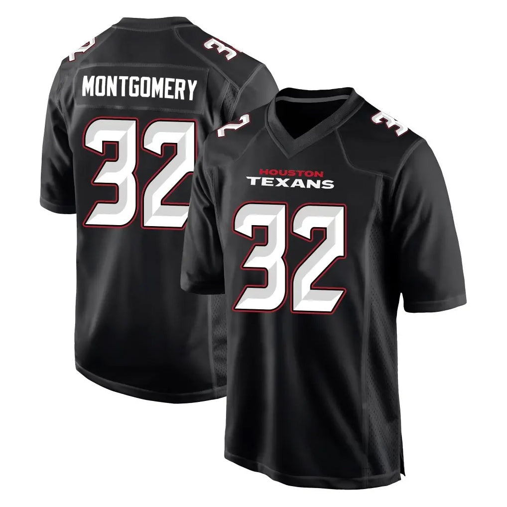 Vanessashop H.Texans #32 David Montgomery Player Carbon Black Fashion Home Game Stitched Jerseys