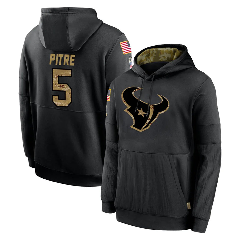 Vanessashop H.Texans #5 Jalen Pitre Player Black Salute to Service Hoodies Limited Game Stitched Jerseys