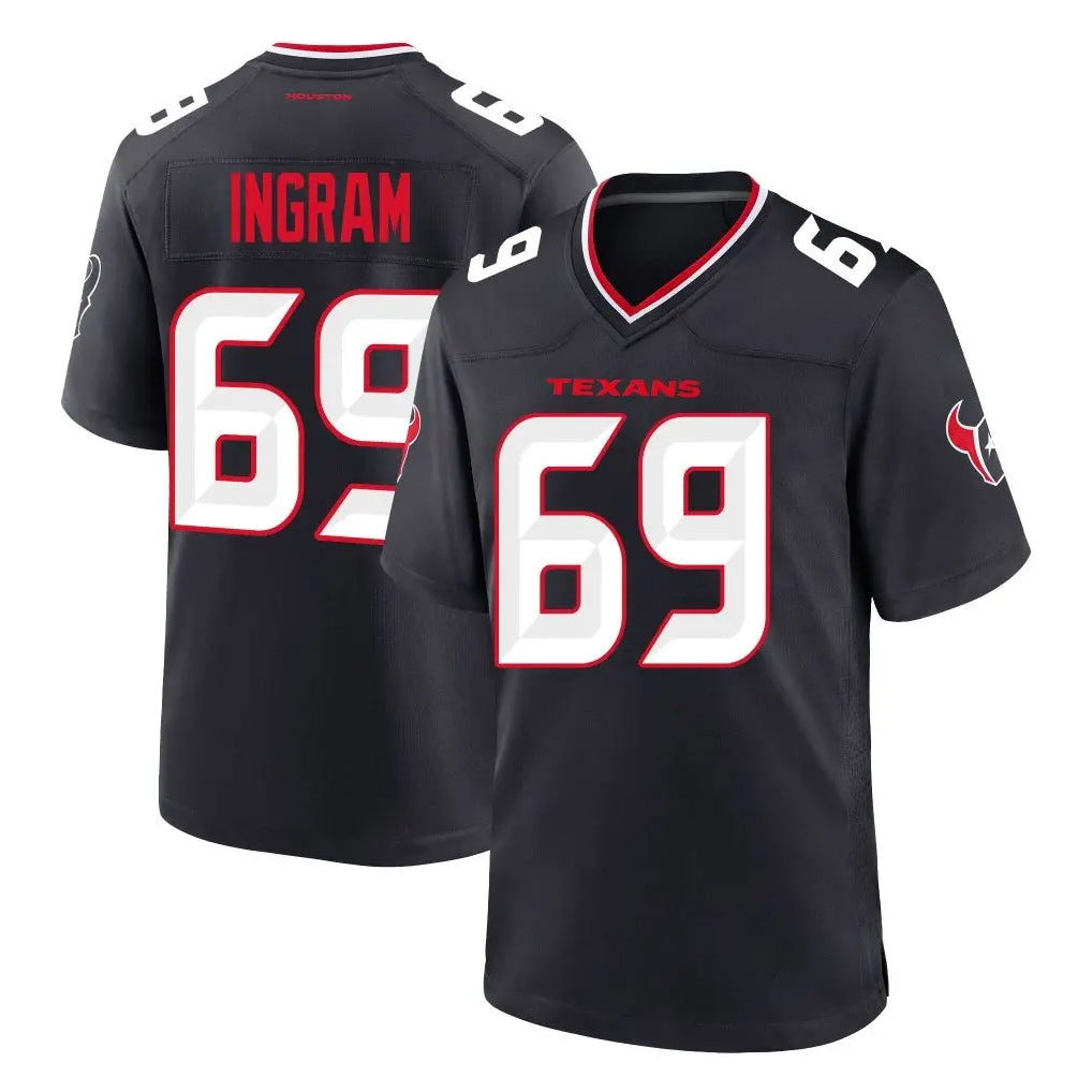 Vanessashop H.Texans #69 Ed Ingram Player Navy Team Home Game Stitched Jerseys