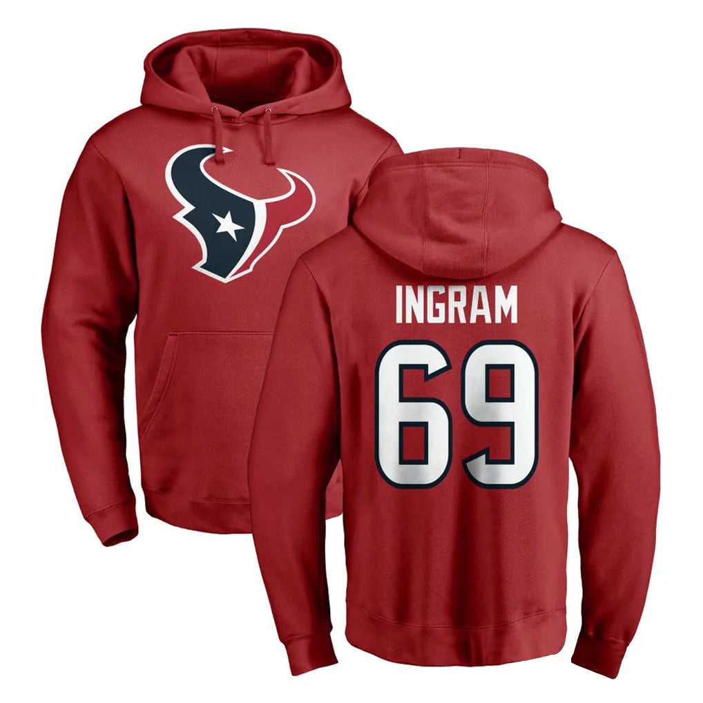 Vanessashop H.Texans #69 Ed Ingram Player Red Pro Line Pullover Hoodie Limited Game Stitched Jerseys