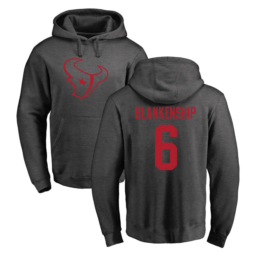 Vanessashop H.Texans #6 Reed Blankenship Player Gray Pro Line Pullover Hoodie Limited Game Stitched Jerseys