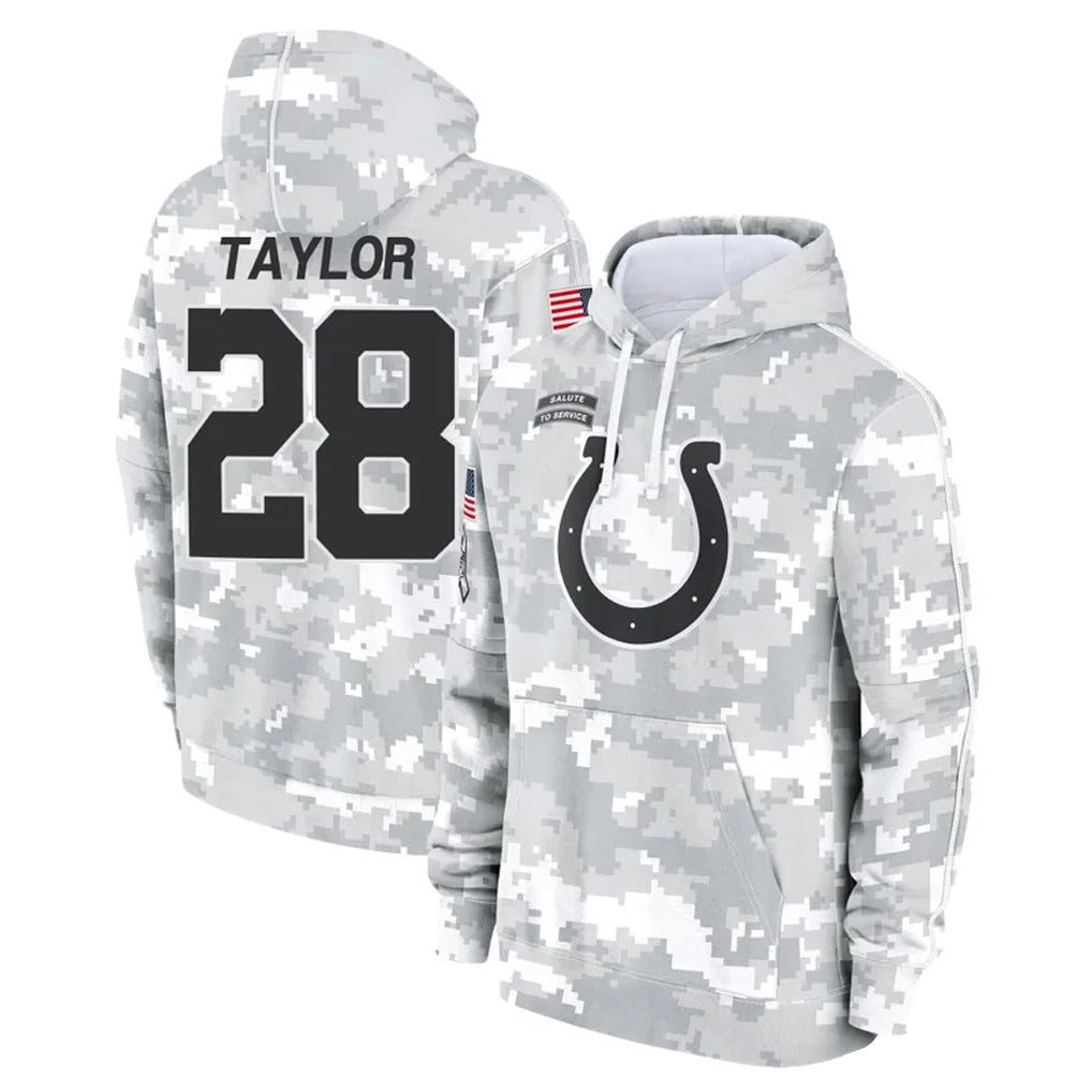 Vanessashop IN.Colts #28 Jonathan Taylor Player Arctic Camo Salute to Service Hoodies Limited Game Stitched Jerseys