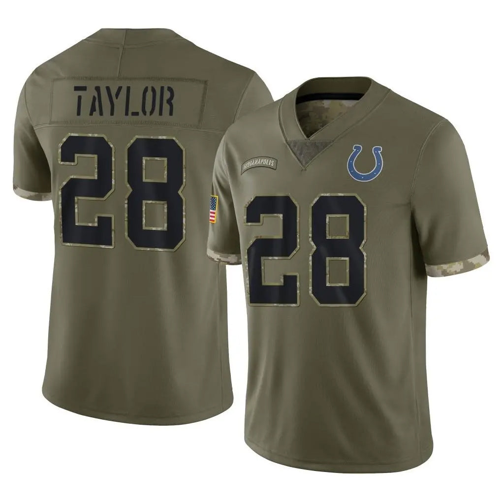 Vanessashop IN.Colts #28 Jonathan Taylor Player Olive Salute To Service Limited Stitched Jerseys