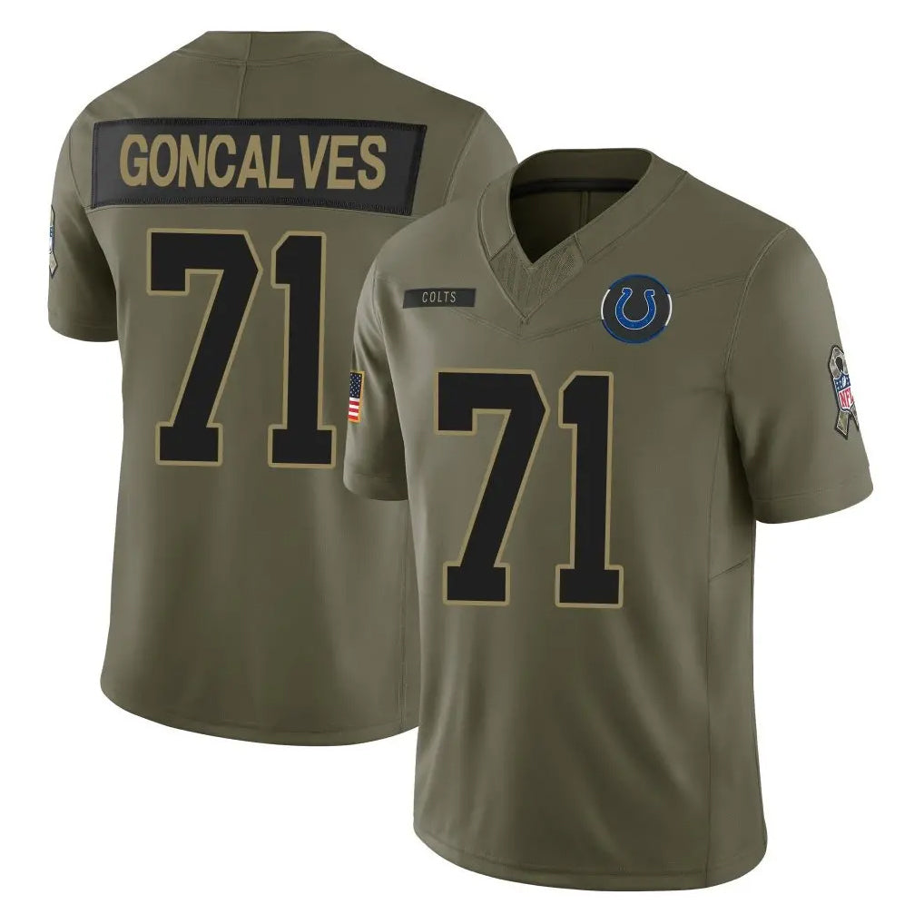 Vanessashop IN.Colts #71 Matt Goncalves Player Olive 2025 Salute To Service Limited Game Stitched Jerseys