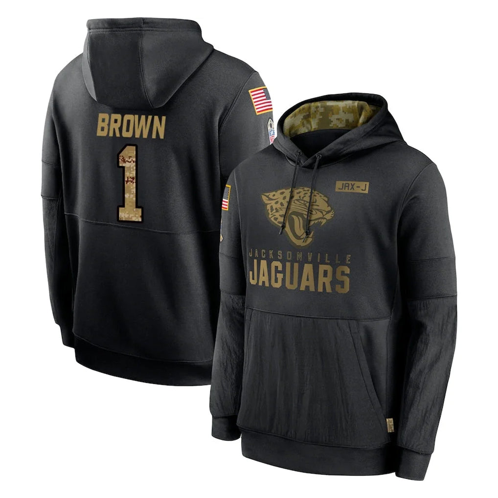Vanessashop J.Jaguars #1 Montaric Brown Player Black Salute to Service Hoodies Limited Game Stitched Jerseys