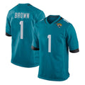 Vanessashop J.Jaguars #1 Montaric Brown Player Teal Home Game Stitched Jerseys