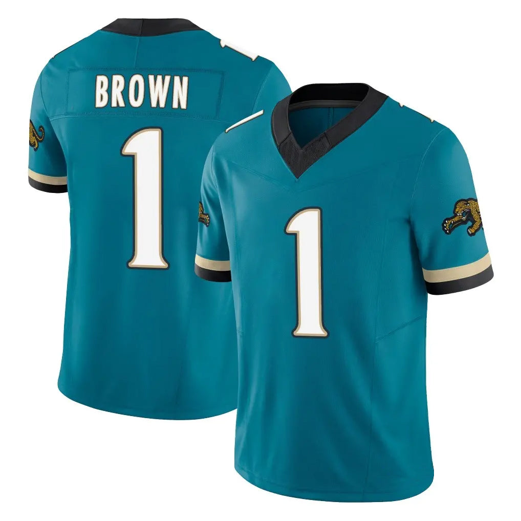 Vanessashop J.Jaguars #1 Montaric Brown Player Teal Prowler Throwback Vapor F.U.S.E. Limited Home Game Stitched Jerseys